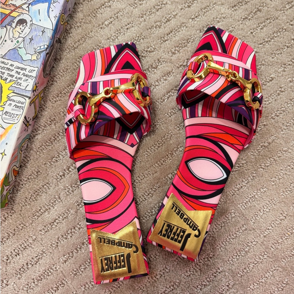 Jeffrey Campbell Multicolor Striped Sandals with Gold Detail